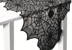 Halloween Spider Web Table Runner 72″ 6 Led Lit Pumpkins Purple Black Orange