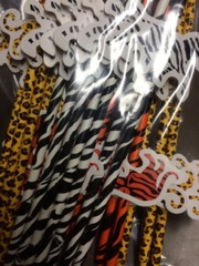 Spritz 3-Count Paper Fans & 20-Paper Straws Animal Print Lot Of 8 Packs Mixed