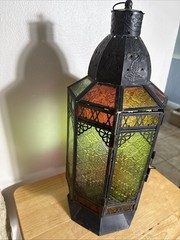 Ramadan Lantern Stained Glass Panels Multi Color 20” Moroccan Hanging Lamp