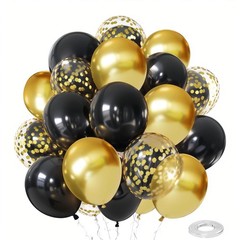 Black and Gold Confetti Balloons, 50 Pack Gold Metallic and Black Latex Ballo…