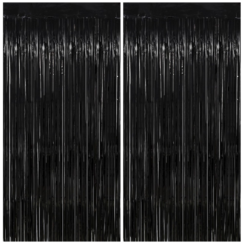 2 PCS Thicken Black Tinsel Backdrop Curtains 3.2×8.2 FT Foil Fringe Streamers