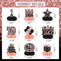 70Th Birthday Decorations for Women – 9Pcs Rose Gold 70 Years 1956 Birthday Part