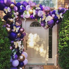 Purple Balloon Garland Kit With Butterfly Dark And Gold Arch Lavender Light D…