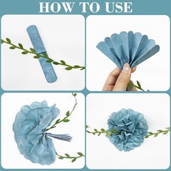 Dusty Rose Pink Blue Khaki Beige Tissue Paper Flowers Pom Pom with Leaf Ribbo…