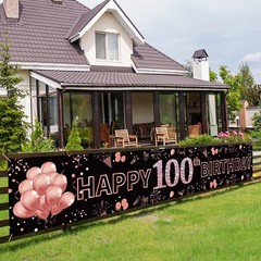 Pimvimcim Happy 100th Birthday Banner 1 Count (Pack of 1), Rose Gold