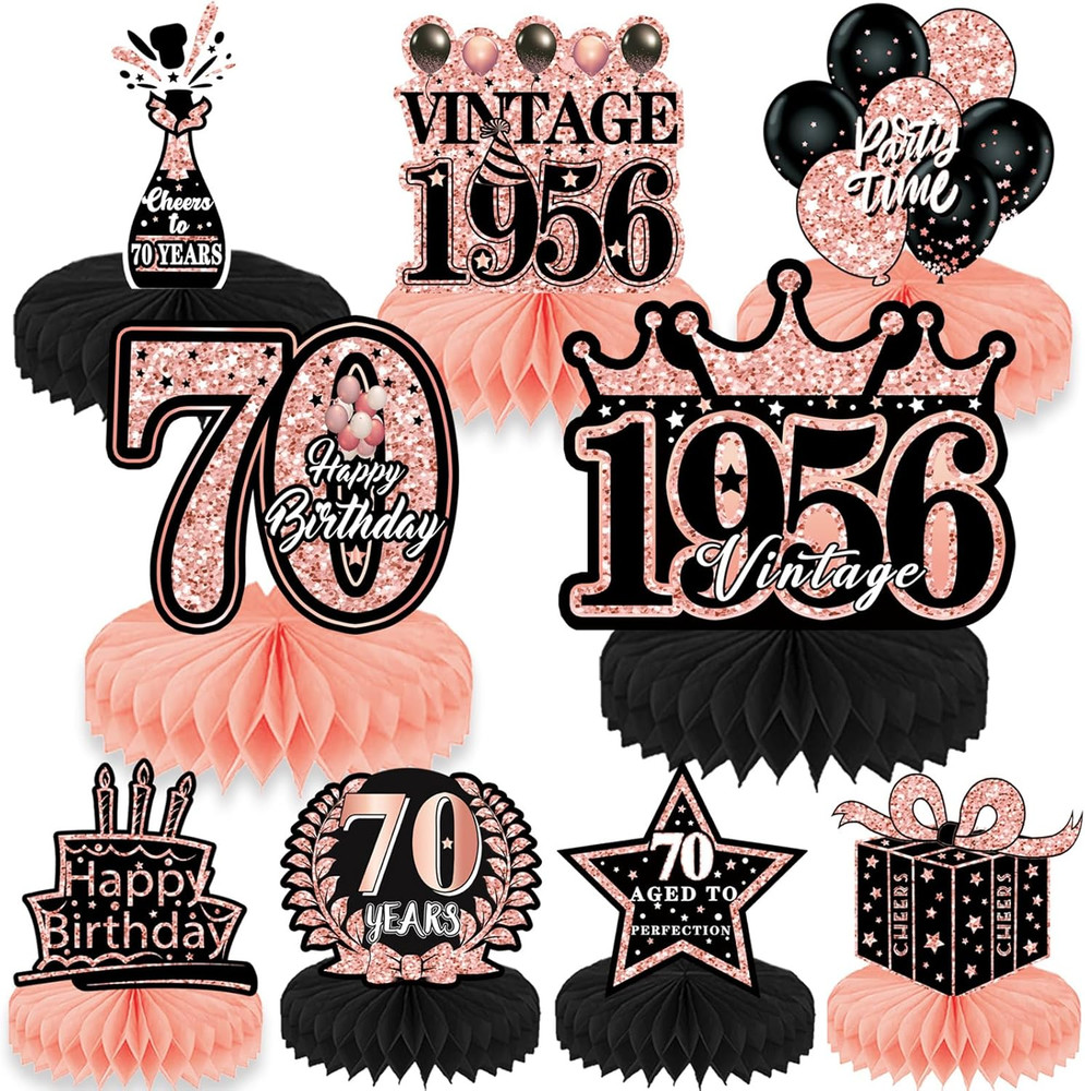 70Th Birthday Decorations for Women – 9Pcs Rose Gold 70 Years 1956 Birthday Part