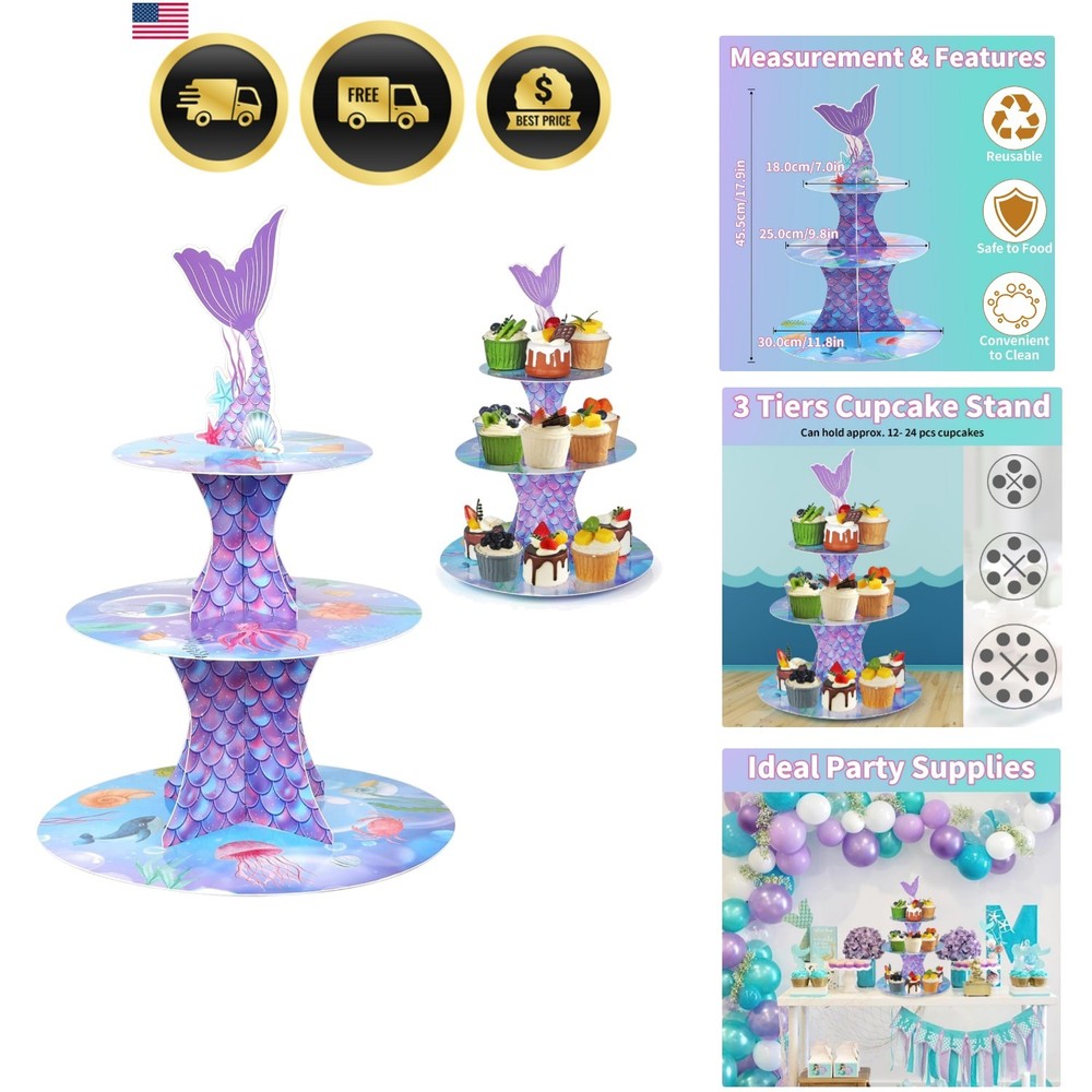 Mermaid Cupcake Stand, Little Mermaid Birthday Party Decorations Supplies Fav…