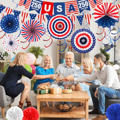 34Pcs 4th of July Decorations Set 250th Patriotic Banner USA Flag String Pape…
