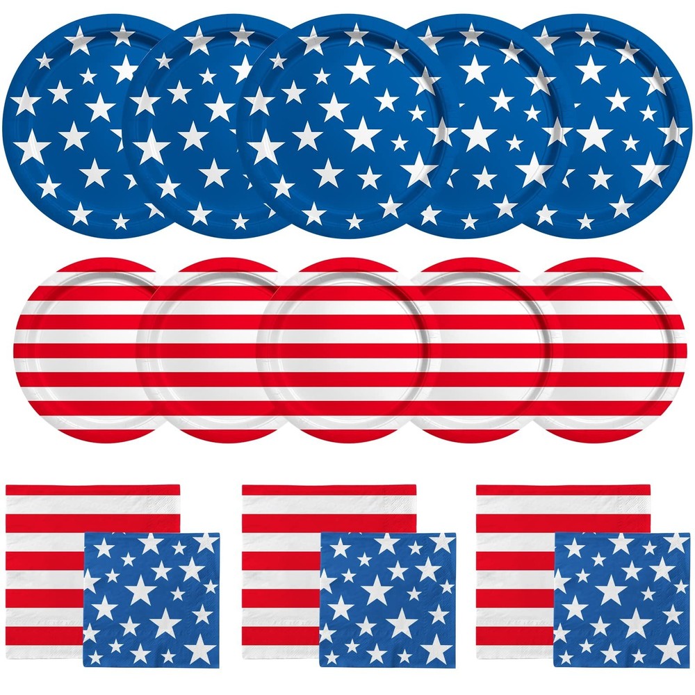 American Flag Patriotic Party Supplies Disposable dinner paper plates dessert…