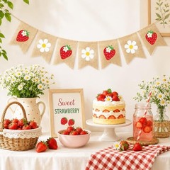 Strawberry Banner with Flower Strawberry Theme Birthday Party Decorations