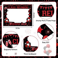 Class Reunion Photo Booth Frame Prop 23.6×31.5 Inch Red Black Welcome Party