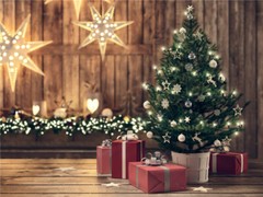 7x5ft Xmas Tree Baubles Rustic Wooden Planks Backdrop Vinyl Photo Background