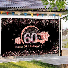 60Th Birthday Banner Decorations Backdrop for Women, Extra Large 60 Year Old Bir