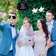 52 PCS Wedding Photo Booth Props with Stick Funny Supplies for Bride Groom