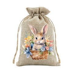 Easter Rabbit Drawstring Bags Set of 30 for Candy Present Pouch Linen Mix