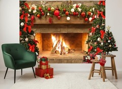 Lofaris Christmas Fireplace Backdrop Winter Xmas Tree Colorful 5x3ft, Gold