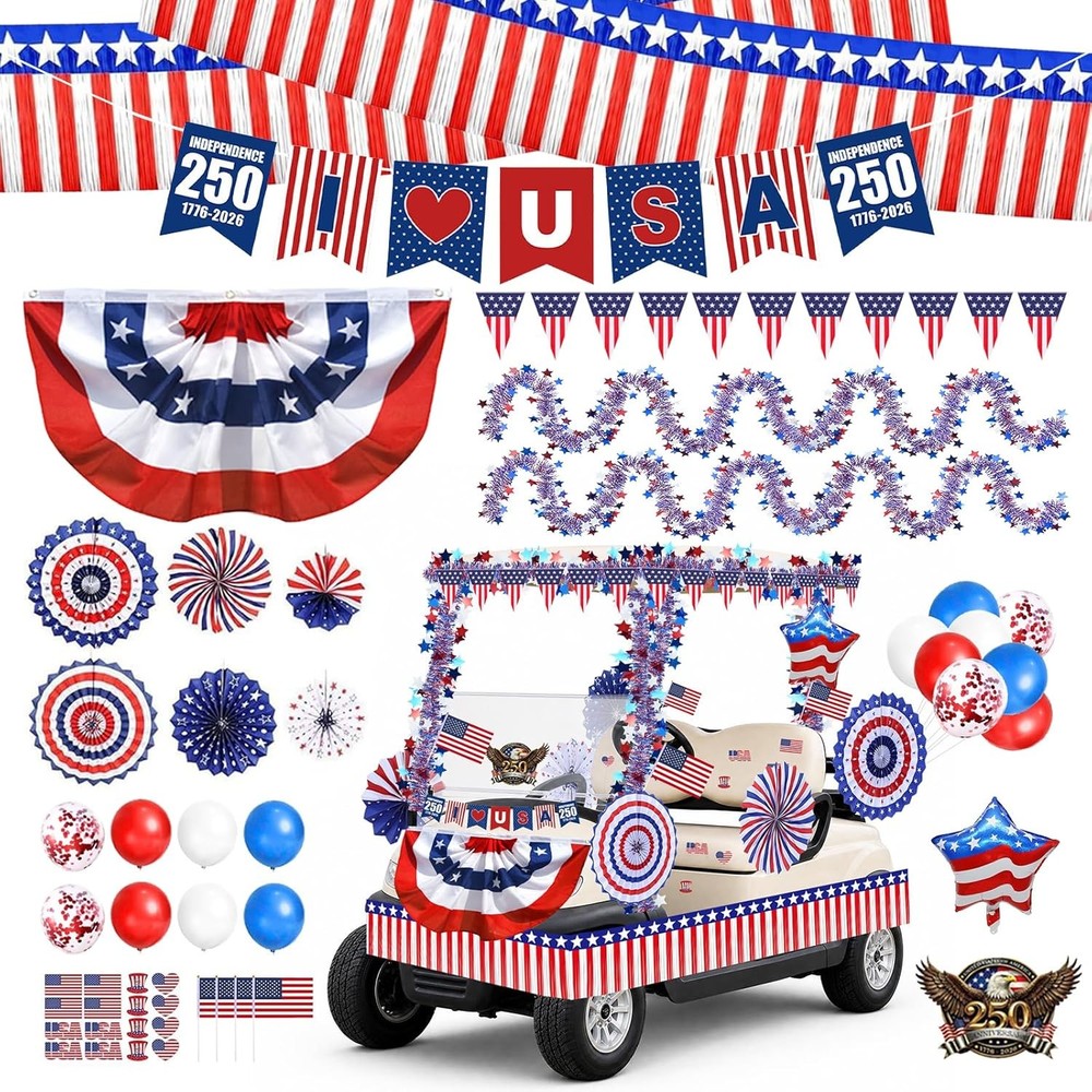 4Th of July Golf Cart Parade Decorations ,250Th Anniversary Decor Kit, Red White