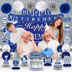 Retirement Party Decorations for Men Women Blue Silver Happy