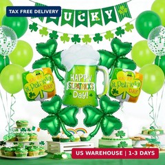 47Pcs St Patricks Day Decorations Shamrock Garland Banner Green Balloons Dark Gr