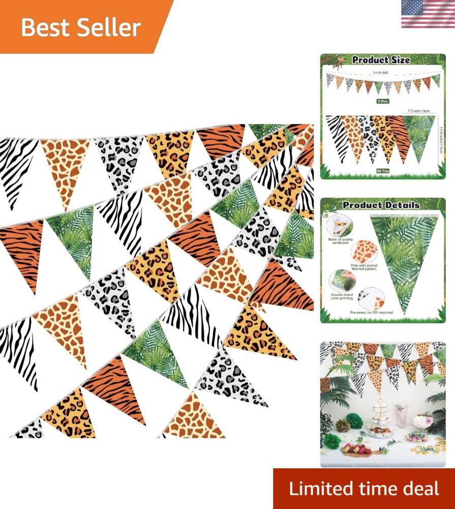 5 Pcs Jungle Zoo Animal Print Decoration Safari Birthday Banner Wild Animal P…