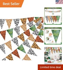 5 Pcs Jungle Zoo Animal Print Decoration Safari Birthday Banner Wild Animal P…