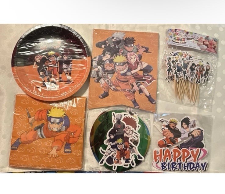Anime Naruto Birthday Party Decorate Supplies Set，Banner Plates Cake Toppers