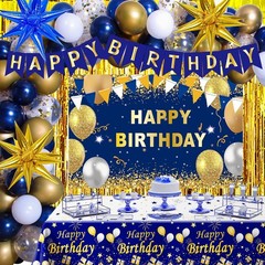 Blue and Gold Birthday Decorations for Men Boys Women Girls, 70Pcs Gold Blue Par