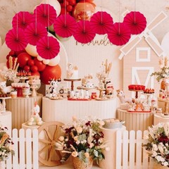 Red Birthday Decorations Paper Fans Hanging 8 Inch Wedding Graduation DIY Set