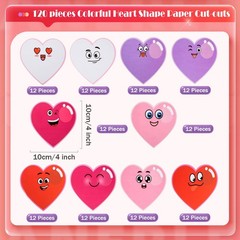 120 PCS 4 Inch Heart Cutouts Assorted Color Paper Die Cut Glue Point Dots Decor