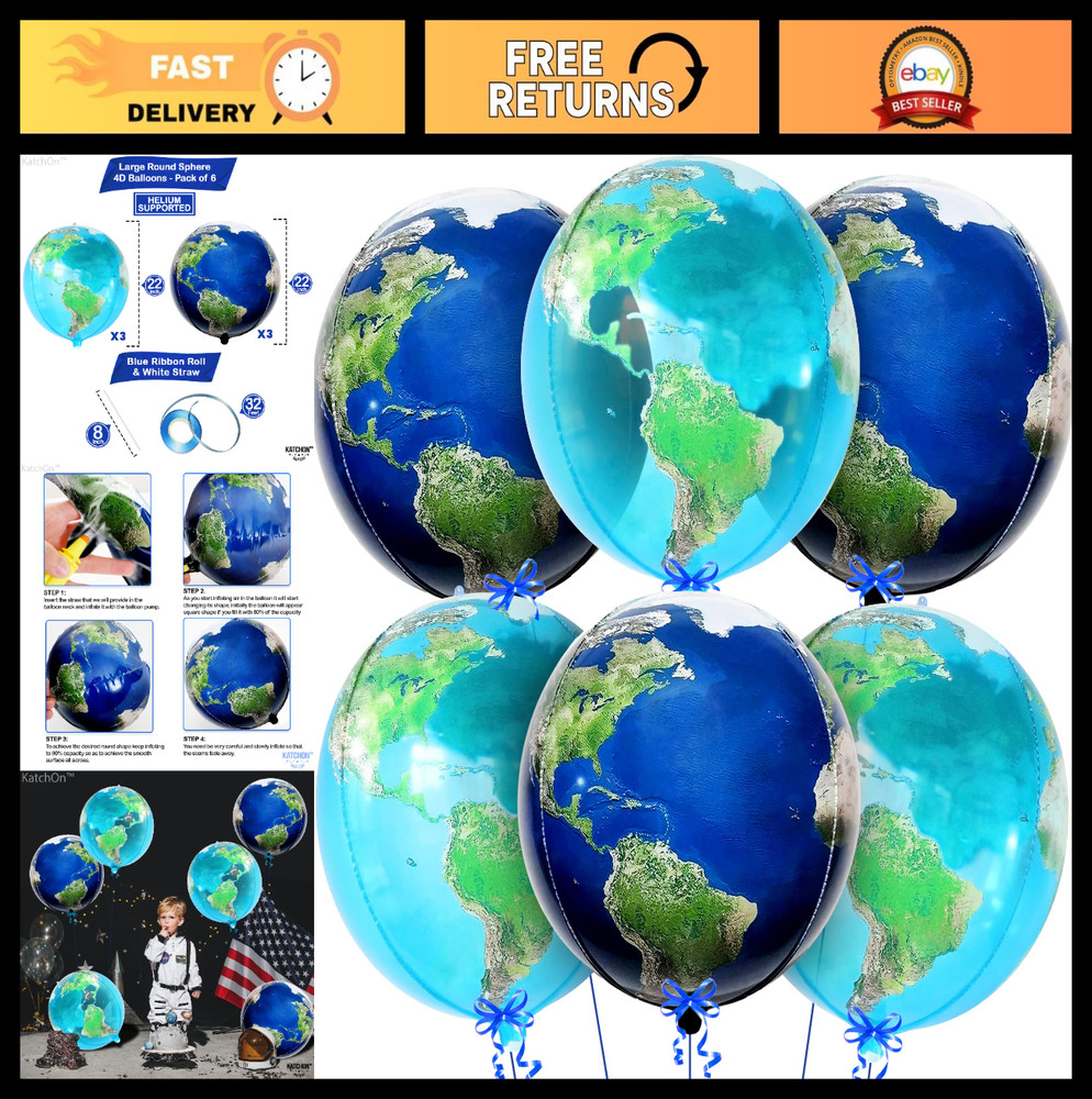 22″ Globe Balloons – Pack of 6 | Earth Balloons for Travel Party, Back to School