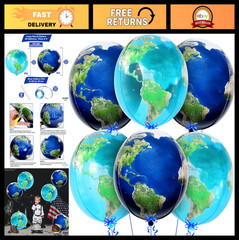 22″ Globe Balloons – Pack of 6 | Earth Balloons for Travel Party, Back to School
