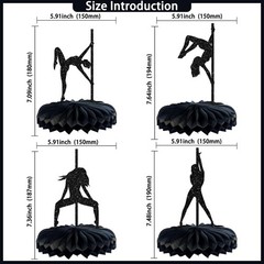 8PCS Pole Dance Girl Honeycomb Table Centerpiece, Black Glitter, Bachelorette