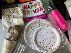 87pc Birthday Party Supplies Set Decor Balloons Lights Pink Blue Gold White Blk