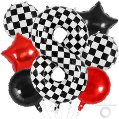 Checkered Number 8 Balloon, 40 Inch Large Foil Race Car Number Balloons, Big …