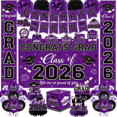 Graduation Decorations 2026 Light Blue Party Decor Set with Congrats Grad Banner