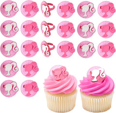 Barbie Rings, 24 Barbie Silhouette Cupcake Decorations, Pink Glitter Cake Topper