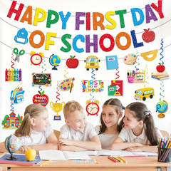 First Day of School Decorations, Pre-Strung Glitter Happy First Day of School Ba