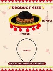 9 Pieces Mini Sombrero Headbands with Ball Fringe, Fabric Fiesta Costume Acce…