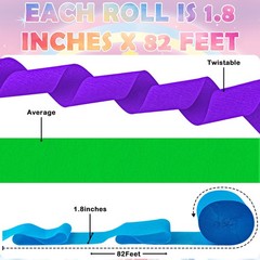 12 PCS Pastel Rainbow Crepe Paper Streamers Party Decor 1.8 Inch x 82 Feet