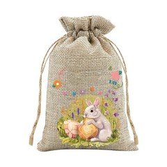 Easter Rabbit Drawstring Bags Set of 30 for Candy Present Pouch Linen Mix