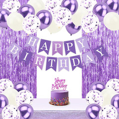 CIEHER 67PCS Purple Birthday Decorations Set – 2Pcs Foil Fringe Curtains Streame
