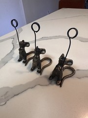 Set of 3 Cast Iron Mouse Table Card Holders Bronze-Tone Finish Whimsical Decor
