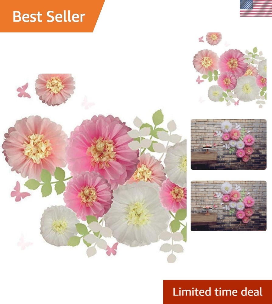 Tissue Paper Chrysanth Flowers with Butterfly and Olive Leaves for Wedding Ba…