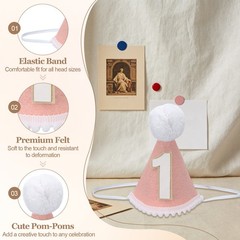 One Mini Birthday Party Hat 15cm/ 6″ Tall 1 Year Cone Hat Pink
