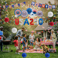 45Pcs 4Th of July Patriotic Decorations Set, LOVE USA Banner, Red White Blue Pap