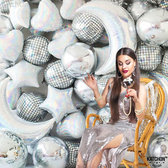 Pack of 6 Big Silver Disco Ball Balloons for Party, Bachelorette, New Year Decor