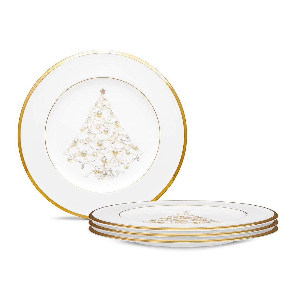 Noritake Palace Christmas Gold Holiday Accent Plates, 2″, Set of 4 8.5″, White