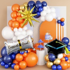 Graduation Balloons Arch Kit 115 Pcs – Navy Gold Orange Congrats Grad 2025 Decor