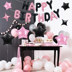 35PCS Black Pink Happy Birthday Decorations Kit 16 Inch Happy Birthday Balloo…