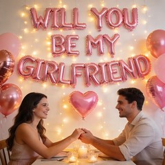 Pink 16″ Will You Be My Girlfriend Balloons Letters Set- 10Pcs Heart Balloons…